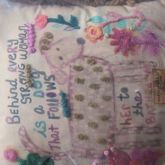 Natural Life Colorful Dog Embroidered Pillow - Picture 2 of 6